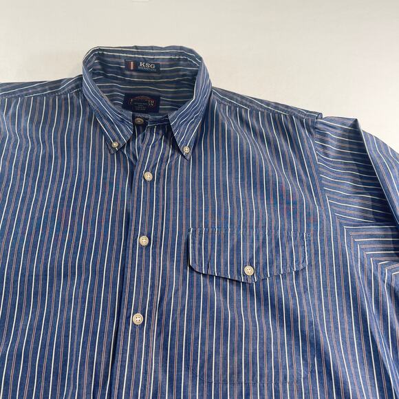Kenneth Gordon KSG Button Down Shirt Men's Large Cotton Blue Stripe Made In USA - Picture 5 of 12